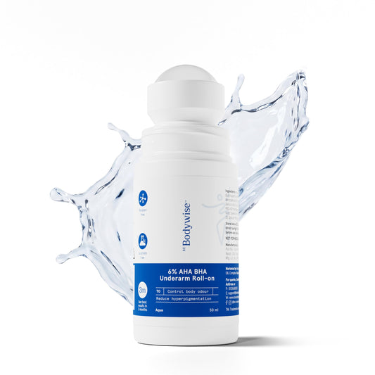 Be Bodywise 4% AHA BHA Underarm Roll-On for Even Tone Skin, 2% Lactic, 1% Mandelic and 1% Salicylic Acid, Controls Odour & Reduces Pigmentation, 0% Alcohol & 0% Aluminium, Flora Fragrance, 50ml