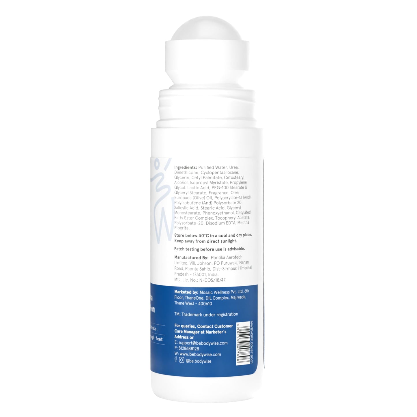 Be Bodywise 20% Urea Foot Cream Roll On 50ml | For Dry & Cracked Heels | With 2% Lactic Acid, Olive Oil & Vitamin E | Helps Repair and Moisturise Cracked Heels