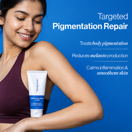 Be Bodywise Pigmentation Cream 100gm | 2.5% Lactic Acid, 2% Urea, Retinol & Kojic Acid | Reduces Tan, Pigmentation & Evens Skin Tone | Treats Dark Patches & Rough Skin on Elbows, Knees, Back of Neck & Thighs | For Daily Use
