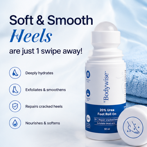 Be Bodywise 20% Urea Foot Cream Roll On 50ml | For Dry & Cracked Heels | With 2% Lactic Acid, Olive Oil & Vitamin E | Helps Repair and Moisturise Cracked Heels