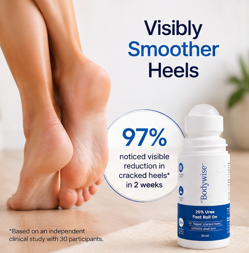 Be Bodywise 20% Urea Foot Cream Roll On 50ml | For Dry & Cracked Heels | With 2% Lactic Acid, Olive Oil & Vitamin E | Helps Repair and Moisturise Cracked Heels