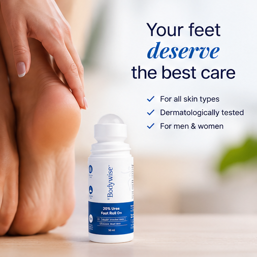Be Bodywise 20% Urea Foot Cream Roll On 50ml | For Dry & Cracked Heels | With 2% Lactic Acid, Olive Oil & Vitamin E | Helps Repair and Moisturise Cracked Heels
