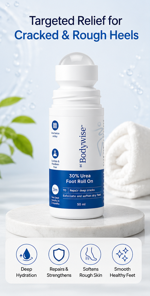 Be Bodywise 20% Urea Foot Cream Roll On 50ml | For Dry & Cracked Heels | With 2% Lactic Acid, Olive Oil & Vitamin E | Helps Repair and Moisturise Cracked Heels